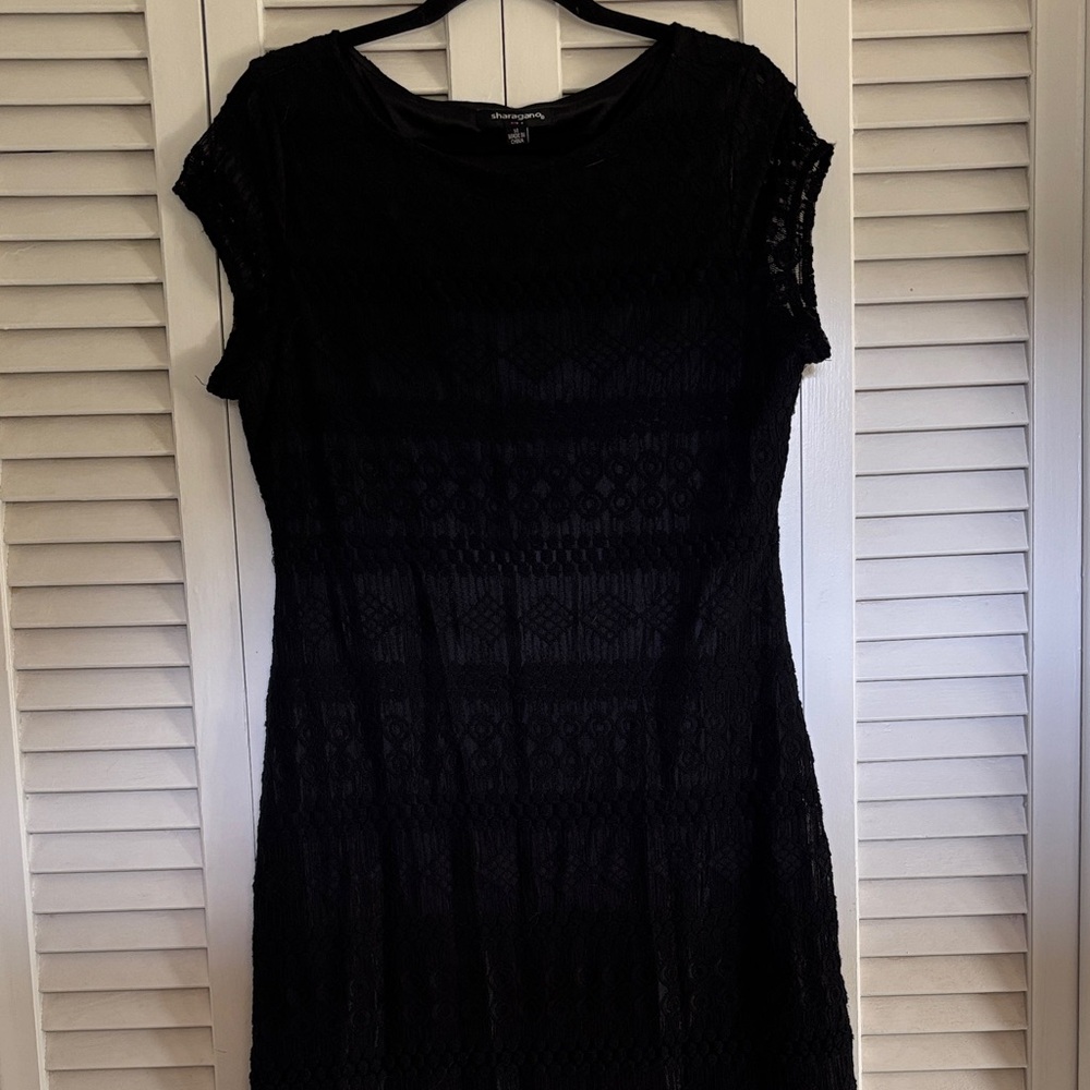 Chaps Black Lace Midi Dress